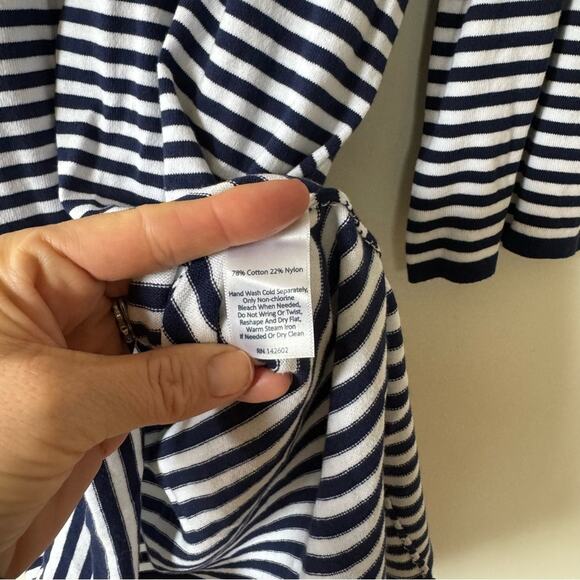 Sail to Sable Navy and White Striped Bell Sleeve Sweater Dress M - Picture 6 of 6